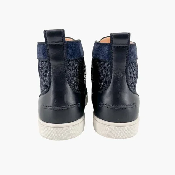 Christian Louboutin Louis Strass Sneaker Size 39 US 9 Navy Blue High Top Crystal - Picture 6 of 14
